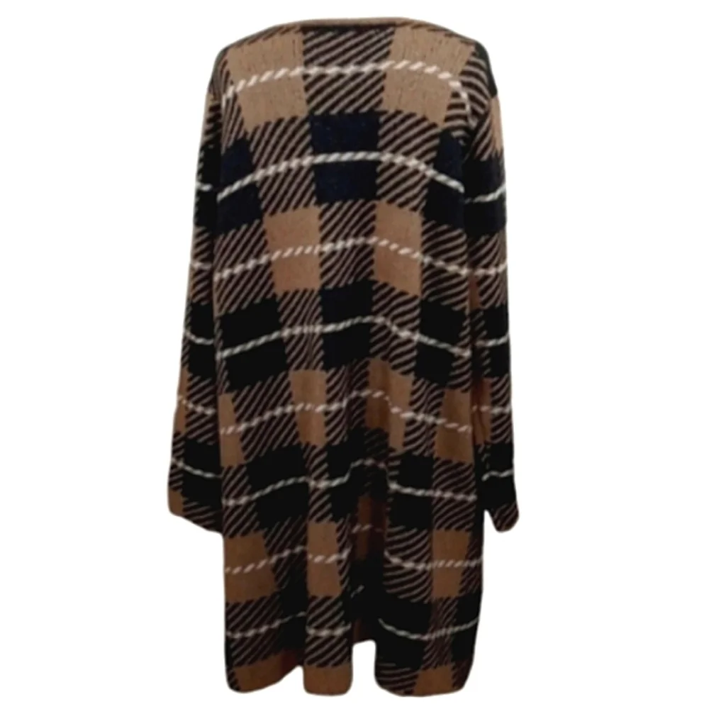 Adrienne Vittadini Fringed Plaid Cardigan/Open Front Duster Size 3X